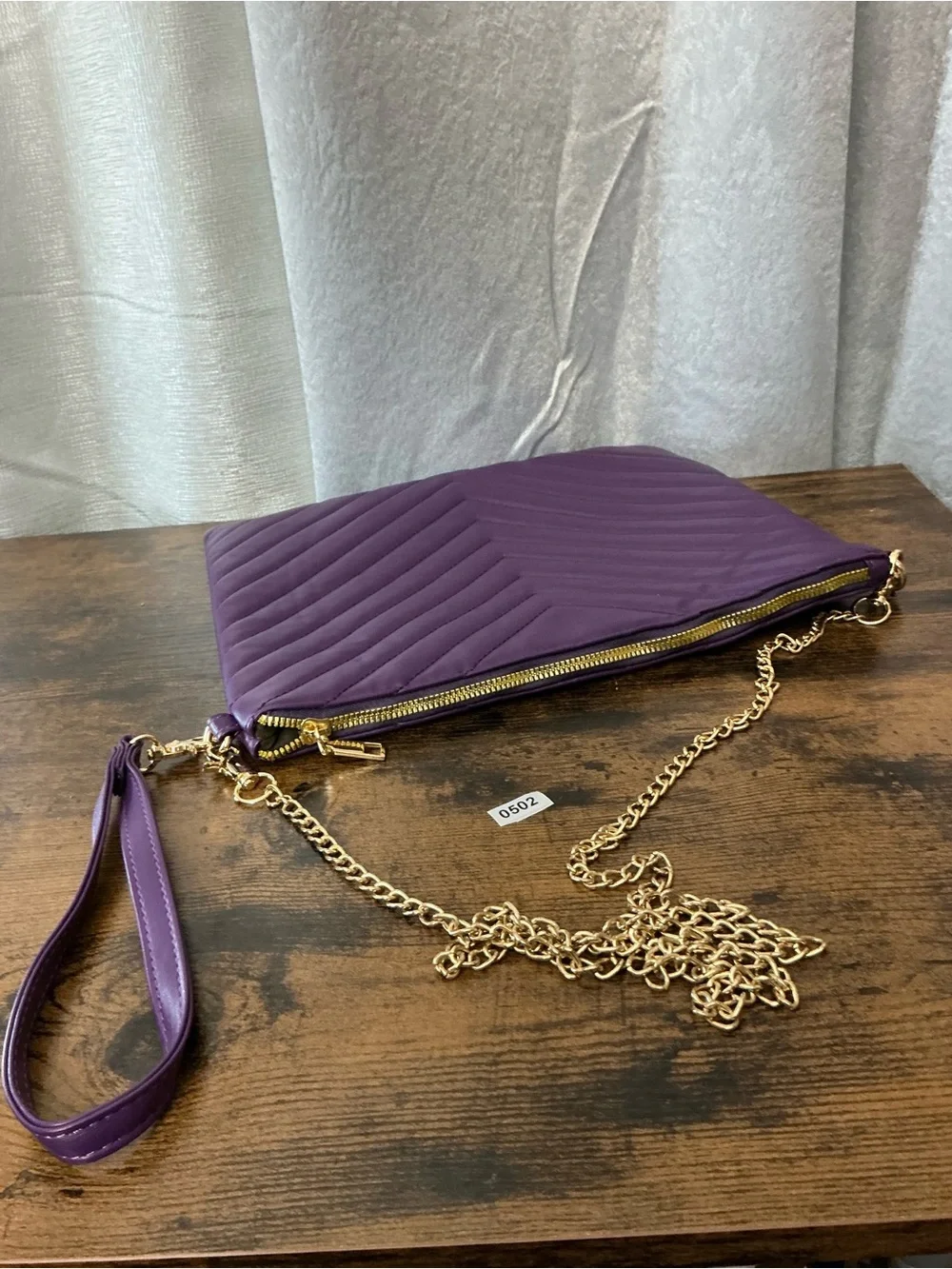 Quilted Purple Chain Strap Crossbody Clutch